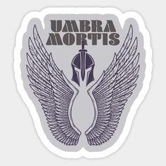 the logo for umbra morts with wings and a helmet on it's head