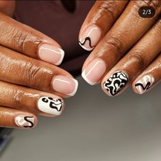 Afrocentric Nails, Shirt Nail Designs, Black And White Abstract Nails, Nails Toes, Natural Nails Manicure, Abstract Nails, Short Square Acrylic Nails