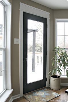 an image of a door that is open and has the words black trim on it