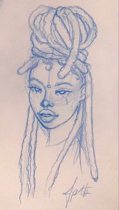 a drawing of a woman with dreadlocks on her head