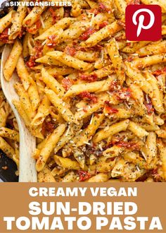 creamy vegan sun - dried tomato pasta in a skillet