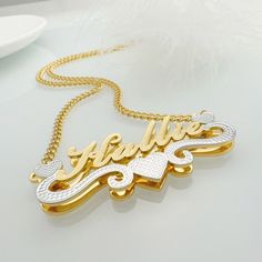 Material: Copper.. Color: Two Tone. Chain Length: 14",16",18",20",22". Process: Gold Plated. Recipient: Women, Mom, Men, Wife, Girl Friend, Children. Product Type: Name Necklace. Brand: Silviax Jewelry. Item: 2024NE0369. Mother's Day Heart Necklace With Chain, Anniversary Name Necklace For Valentine's Day, Valentine's Day Name Necklace With Chain, White Chain Necklace With Adjustable Chain For Valentine's Day, White Adjustable Chain Necklace For Valentine's Day, Personalized Metal Chain Necklace For Valentine's Day, Personalized Heart Chain Necklace For Valentine's Day, Custom Name Heart Necklace In Metal, White Nameplate Necklace For Valentine's Day