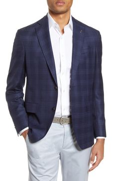 Classic Semi-formal Plaid Sport Coat, Mens Sport Coat Outfit, Semi-formal Plaid Sport Coat With Welt Pockets, Classic Blue Button-up Sport Coat, Blue Single-breasted Cotton Sport Coat, Blue Blazer Men, Tailored Single-breasted Plaid Sport Coat, Sport Coat Outfit, Man Blazer