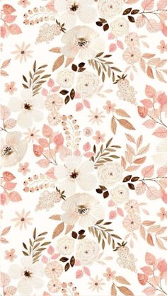 a white and pink floral wallpaper with lots of different flowers on it's sides