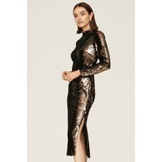 Black sequin (97% Viscose, 3% Elastane). Lining (82% Polyamide, 18% Elastane). A-line. Long sleeves. High neck. Back zipper closure. 48" from shoulder to hemline. Imported. Elegant Contrast Sequin Dress For Date Night, Elegant Contrast Sequin Dress For Night Out, Chic Formal Sequin Dress With Contrast Sequins, Chic Formal Dress With Contrast Sequin, Holiday Formal Mini Dress With Sequins, Elegant Contrast Sequin Cocktail Dresses, Elegant Cocktail Dresses With Contrast Sequin, Glamorous Contrast Sequin Midi Dress For Cocktail, Glamorous Festive Midi Dress