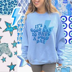 It's A Good Day To Have A Good Day Preppy Sweatshirt As every order is made with love just for you, please allow 3-7 days processing time before shipment Size UP for an oversized look! ♥ thank you for shopping small ♥ Trendy Fall Sweatshirt With Screen Print, Trendy Screen Print Sweatshirt For Loungewear, Trendy Crew Neck Sweater With Screen Print, Trendy Relaxed Fit Sweater With Letter Print, Cute Oversized Letter Print Sweater, Oversized Cute Sweater With Letter Print, Trendy Fall Sweater With Screen Print, Oversized Trendy Sweater With Graphic Print, Trendy Oversized Sweater With Graphic Print