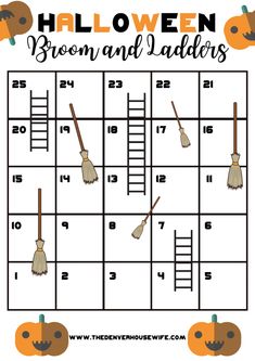 the halloween broom and ladders game is shown in this printable activity for kids