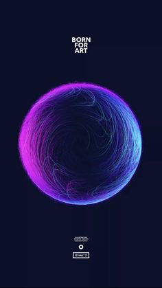 an abstract poster with blue and purple lines in the shape of a circle on a dark background