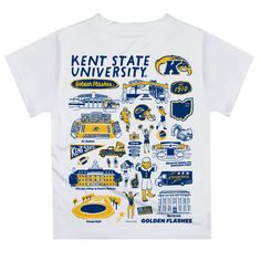 Let your kiddo look cool in his new Vive La Fete Impressions hand sketched artwork boys tee shirt. Let him play, go to the game, and cheer loudly and proudly with his Kent State University Golden Flashes gear by Vive La Fete.Celebrate and cheer on game day with our classic design Kent State University Golden Flashes Short Overstitched Crew Neck Sleeve Top. Officially Licensed product sold by Vive La Fete.This awesome graphics, fun and game day crew neck t-shirt features officially licensed Kent T Shirt Design University, Cute School Club Shirts, Cheap Collegiate Shirt With Team Name, Affordable Throwback T-shirt For Game Day, Rice University Shirt, College Tshirts Design, School Homecoming Shirts, Cheap Game Day T-shirt With Name Print, Conference Shirt Design