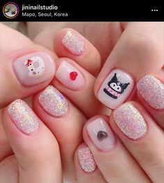 Nail Hello Kitty Design, Uñas Cute, Kids Manicure, Nails 23, Idol Nails, Uñas Ideas, Kids Nail Designs, Nail Art For Kids, Pretty Gel Nails