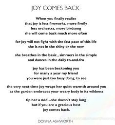 the poem for joy comes back