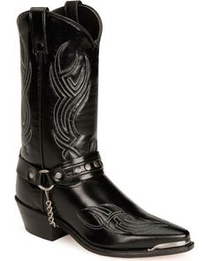 Sage Boots by Abilene Goth Cowboy, Black Leather Cowboy Boots, Boot Chains, Cowboy Shoes, Black Cowboy Boots, Black Cowboy, Mens Cowboy, Boot Straps, Harness Boots