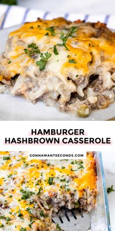 this hamburger hashbrown casserole is loaded with ground beef and cheese