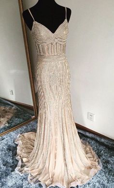 Champagne Prom Dress, Evening Dress Long, Mode Tips, Prom Dresses 2018, Spaghetti Strap Prom Dress, Mermaid Evening Dresses, Dress Spaghetti, Stretch Satin, Mermaid Prom Dresses