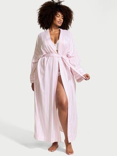 Crafted in our buttery-soft, modal-cotton blend, this classic robe wraps you in cozy comfort, day and night. Wrap robe with tie waist Soft, plant-derived modal fibers, sourced from sustainably managed forests Relaxed fit Flared sleeves Hits at ankle Machine wash Imported Luxury Robes, Lingerie Catalog, House Clothes, Silk Robe, Womens Robes, Day And Night, Pink Stripes, Flared Sleeves, Women Lingerie