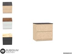 an assortment of different types of cabinets on display with the words rubidium kitchen written below