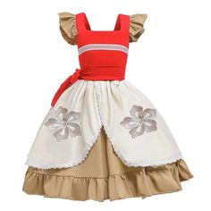 100cm 2t 110cm 3t 120cm 4t 130cm 5t 140cm 6years 150cm 7years Cute Red Sleeveless Princess Dress, Cute Red Princess Dress With Ruffles, Cute Red Princess Dress For Dress-up, Disney Baby Clothes Girl, Disney Outfits Girls, Disney Toddler Outfits, Pretty Costume, Costume Disney, Princess Moana