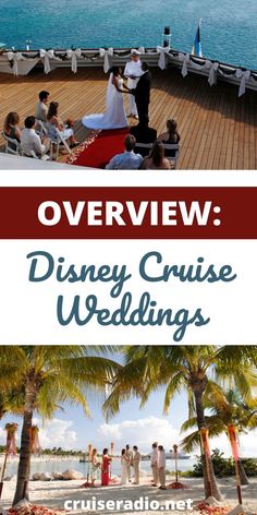 disney cruise wedding ceremony on the beach with text overlay that reads, overview disney cruise weddings