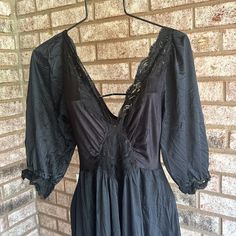 This Is Part Of A Huge Vintage Lingerie Collection. I’m Listing. It Has Been In Storage For Many Years. No Pets No Smoke. The Elastic Is Not Good On The Sleeves Of This. Under Arms 31 W26 Hips 54 Shoulder To Hem 52 Diameter Of Hemline Over 155” Black Night Gown, Black Night, Womens Apparel, Blackest Night, Vintage Lingerie, Lingerie Collection, Night Gown, Women's Intimates, Lingerie