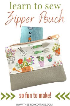 a purse with scissors and flowers on it is featured in the article learn to sew zipper pouch so fun to make