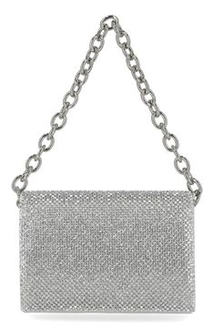 Rhinestone crystals lend shimmer and shine to a slim mesh clutch bag with two polished chain straps to choose from. 7.5"W x 5.25"H x 2"D Magnetic flap closure Lined Textile Imported Crystal Clutch, Shimmer And Shine, Shimmer N Shine, Jessica Mcclintock, Flip Flop Slippers, Clutch Pouch, Fall Kids, Sweaters And Leggings