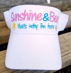 Girls weekend sun visors! Custom Bling Sun Visors and Hats, Sunshine and Beer That's Why I'm Here!, Lake Hats, River Hats, Boat Hats, Pool Hats, Fun Sun Visors This listing is for one Custom saying sun visors and/or trucker cap, If you would like to change the saying on the front of the visor contact me with what you are wanting to see if it can be done before purchasing. Contact me if you want design on trucker hat, baseball cap or cadet hat. Group discounts available! Click here to see all my Beach Visor Hat With Letter Print, Letter Print Visor Hats For The Beach, Fun Summer Baseball Cap With Visor, Fun Summer Visor Baseball Cap, Summer Baseball Cap With Letter Print Visor, Fun White Baseball Cap, Fun White Brimmed Baseball Cap, Summer Visor Trucker Hat, Summer Visor Baseball Cap With Letter Print