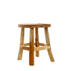 a wooden stool made out of logs on a white background with no one around it