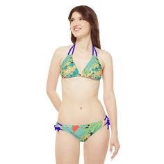 Experience the vibrant energy of our Women's Vibrant Cerulean Splash Strappy Bikini, inspired by our Splash Collection. This eye-catching bikini features a unique design blending shades of Cerulean, Peach, Maroon, and Lime Green. Crafted from an 82% microfiber polyester and 18% spandex blend, this bikini offers a stretchy, medium-weight fabric that is both comfortable and flattering. The top includes removable cups for customizable coverage and comfort. The bikini's adjustable elastic straps ens Rave Outfits Women, Tank Top Swimsuit, Colorful Swimwear, Puffer Jacket Men, Vibrant Energy, Crop Top Tees, Racerback Dress, Swimsuit Dress, Swimsuit Shops