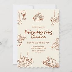 a white and brown thanksgiving dinner card