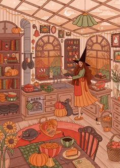 an illustration of a witch in the kitchen