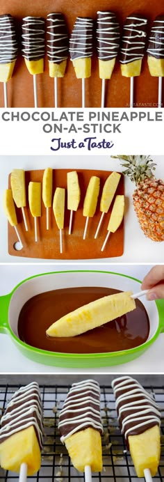 chocolate pineapple pops on a stick are ready to be eaten