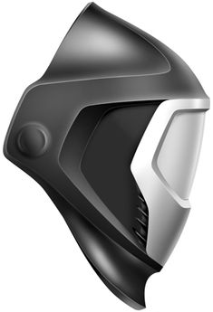 a black and white motorcycle helmet with the visor closed to show it's side view