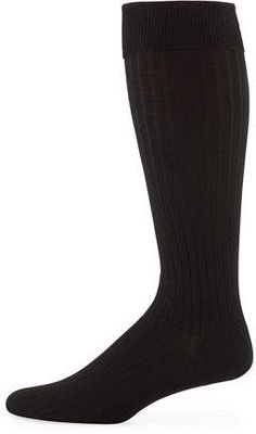 Neiman Marcus Over-the-Calf Ribbed Socks Classic Fitted Knee-high Socks For Fall, Classic Fitted Ribbed Socks, Classic Ribbed Fitted Socks, Classic Ribbed Socks, Fitted Mid-calf Solid Color Socks, Fitted Black Ribbed Socks, Classic Fitted Socks For Fall, Fitted Solid Color Ribbed Socks, Fitted Classic Winter Hosiery