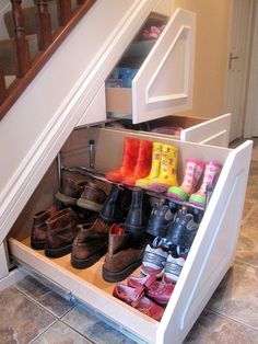 an under the stairs shoe storage system