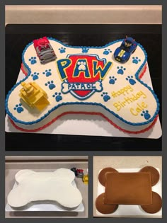 a birthday cake that is shaped like a dog bone