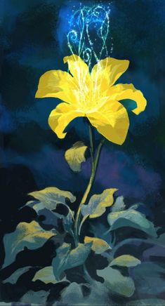 a painting of a yellow flower on a dark background