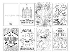 four different coloring pages with the words jesus and sunflowers on them in black and white