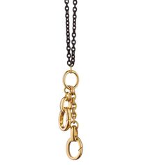 Monica Rich Kosann 18" Design Your Own Charm Chain Necklace With Two 18k Gold Charm Stations. The 18" Chain Is Made Of Monica's Signature Black Steel. It Has An 18k Loop At 17" For Versatility. The Two 18k Yellow Gold Charm Stations Are A Length Of 1 5/8". Monica Rich Kosann Makes Gorgeous High End Jewelry. This Necklace Was Created To Wear Alone Or With Added Charms To Make A Custom, Layered Look. This Was A Gift And Is Brand New, Never Worn. Includes The Mrk Gift Box And Suede Pouch. It Sells Black Link Necklace With Gold Chain, Black Link Necklaces With Gold Chain, Black Oval Link Necklace, Black Jewelry With Oval Link Cable Chain, Black Oval Link Cable Chain Jewelry, Monica Rich Kosann Jewelry, Monica Rich Kosann, Steel Necklace, Layered Look