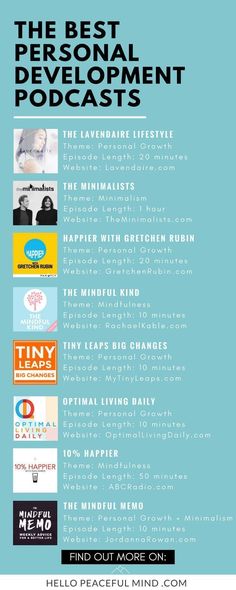 the best personal development podcasts info sheet from hello peace mind on twitter, via hello peace minds