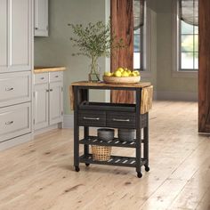 Laurel Foundry Modern Farmhouse Alia Solid Wood Drop Leaf 2 Storage Drawer Kitchen Cart & Reviews | Wayfair