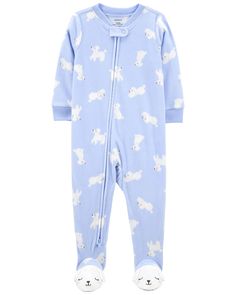 Crafted in snuggly fleece, this 1-piece takes her from playtime to bedtime in no time! Zip-up design makes for quick changes and easy dressing. Chemically treated? No way! Carter's polyester is flame resistant... Phew! Blue Baby Clothes, Carters Size Chart, Girls Pjs, Footie Pajamas, Dog Fleece, Footie Pajama, Free Jeans, One Piece Pajamas