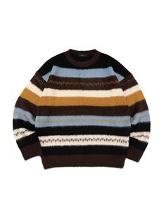 Editor's notesIt is an oversized knit sweater with multi-colored stripe pattern for unisex. Made of thick and lightweight knit fabric, the sweater is comfy and cozy. The sweater can be styled as a point item with the stripe pattern in five different colors.- Oversized fit- Round neck- Ribbed neck, cuffs, hem- Unique textureMeasurements(in.)One Size- Length: 28.3 in.- Shoulder: 26 in.- Chest: 25.6 in.- Sleeve: 23.6 in.Composition & Care- 85% Acrylic, 13% Polyester, 2% Spandex- Dry cleanDesign Winter Striped Sweater With Ribbed Cuffs, Oversized Striped Cozy Sweater, Striped Sweater With Ribbed Cuffs For Winter, Oversized Striped Sweater For Fall, Cozy Oversized Striped Sweater, Striped Crew Neck Sweater For Winter, Oversized Casual Sweater With Fair Isle Pattern, Oversized Multicolor Sweater With Ribbed Cuffs, Casual Oversized Sweater With Fair Isle Pattern