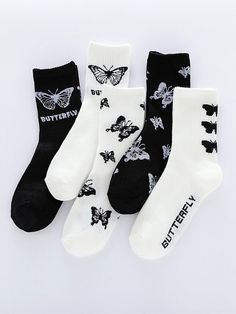 Black and White    Polyester  Crew Socks Embellished   Women Socks & Hosiery Aesthetic Socks, Pretty Socks, Socks Aesthetic, Korean Socks, Trendy Socks, Dr Shoes, Sock Outfits, Women Crew Socks, Black Socks