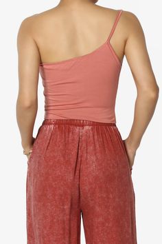 Flaunt your summer style with this chic One Shoulder Strap Double Layered Crop Cami Tank Top.This lightweight, sleeveless cami features a trendy asymmetric scoop neck and spaghetti strap, making it an ideal choice for cool summer outfits or as a versatile layer for streetwear looks.A modern classic that's both casual and fitted, it's lined for quality and designed for day-to-night versatility.Pair with high-waisted jeans or a flowy skirt for effortless travel-ready ensembles that transition seamlessly from a casual weekend vibe to vacation flair. Ideal for Trendy One-Shoulder Design: Stand out with the asymmetric neckline and single spaghetti strap, perfect for streetwear fashion.Soft Jersey Comfort: Enjoy the soft, stretchable comfort of a rayon jersey knit fabric in this lightweight, fit Casual Summer Tank Top With Built-in Bra, Casual Summer Camisole With Built-in Bra, Summer Camisole With Built-in Bra And Scoop Neck, Summer Scoop Neck Camisole With Built-in Bra, Summer Tops With Spaghetti Straps And Built-in Bra, Trendy Spaghetti Strap Tops, Chic Asymmetrical Crop Top For Summer, Casual One-shoulder Cotton Tank Top, Casual Cotton One-shoulder Tank Top