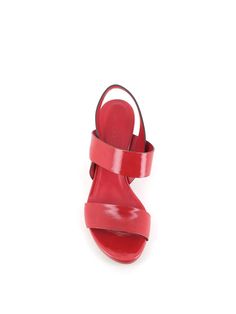 Red patent leather Sandal by Del Carlo, featuring by two front raw-cut bands with first stitching and a rear band with elastic. Leather sole. Lined interior. Heel: 7,5 cmComposition: Vernice Designer Leather Sandals With Glossy Finish, Leather Sandals With Glossy Finish For Spring, Spring Leather Sandals With Glossy Finish, Leather Sandals With Glossy Finish For Summer, Summer Leather Heels With Glossy Finish, Glossy Leather Sandals For Summer, Summer Glossy Leather Heels, Modern Red Sandals For Formal Occasions, Summer Glossy Finish Leather Heels