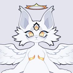 a white cat with wings and a crown on it's head