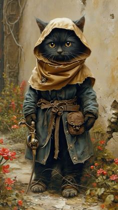 a painting of a cat dressed as a wizard