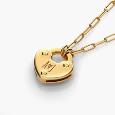 Size Guide Safety Policy Care InstructionsWear your heart on your neck with our initials heart charm Lock necklace. It features a heart-shaped Lock design that gives it a little edge. Created in gold vermeil for an alluring finish. Please note that the engraving is without ink.Gold Vermeil: Gold vermeil provides that lux look you love at a great price. This piece has a thick layer of 18K gold (up to 5 times more than regular plating) over 925 sterling silver.Customize Me! Personalize your neckla Ivy Name, Pretty Trinkets, Safety Policy, Initial Heart Necklace, Engraved Compass, Valentine Jewelry, Lock Jewelry, Diamond Initial Necklace, Elevated Casual