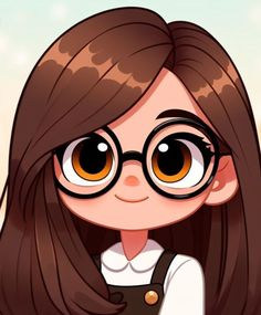 a cartoon girl with glasses on her face and long brown hair is making a funny face