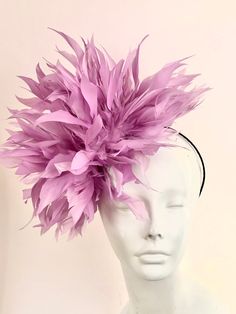 "Polo match Fascinator- Coral Hat- Fascinator Headband- Wedding- Lavender Feather- Cocktail Hat- Steampunk- Derby Hello, This feather fascinator is about 12\" round. It is attached to a skinny adjustable headband that is wrapped in satin and is very comfortable. It has nice movement and is easy to wear. White Hot pink Pink Red Multi color Gray Ivory etc. Pick a headband that matches your hair so it blends in! Based in the NYC metropolitan area, I started with a shop in Soho. I make quality acces Purple Feather Headpieces For Spring, Purple Feathered Headpieces For Kentucky Derby, Purple Feathered Headpieces, Adjustable Lavender Fascinator For Evening, Summer Purple Feathered Fascinator, Purple Mini Hats With Feathers For Kentucky Derby, Purple Feathered Mini Hat For Summer, Purple Feathered Mini Hats For Kentucky Derby, Lavender Mini Hat For Spring Party